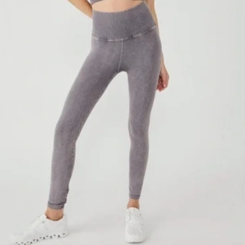 FREE PEOPLE High-Rise 7/8 Length Good Karma Leggings Mineral Wash Grey NWOT
